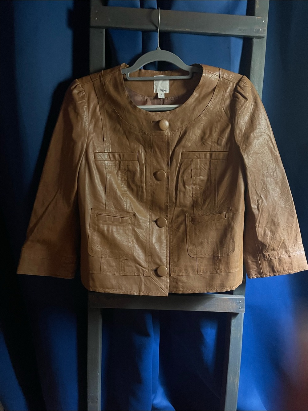Halogen Brown Leather Button-Front Jacket